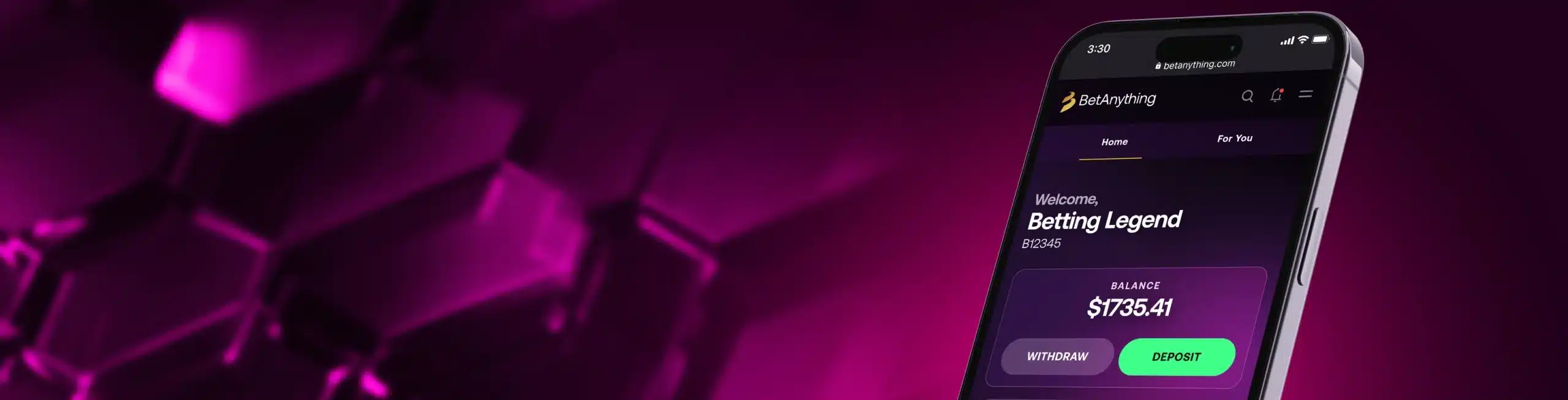 An image of a mobile phone displaying the BetAnything website.