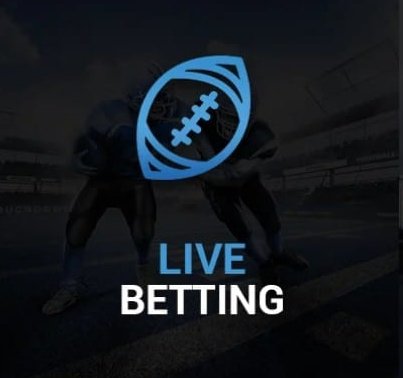 Black banner with blue ball icon and caption Live Betting