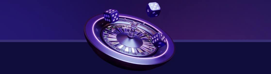 Purple banner with roulette and dice