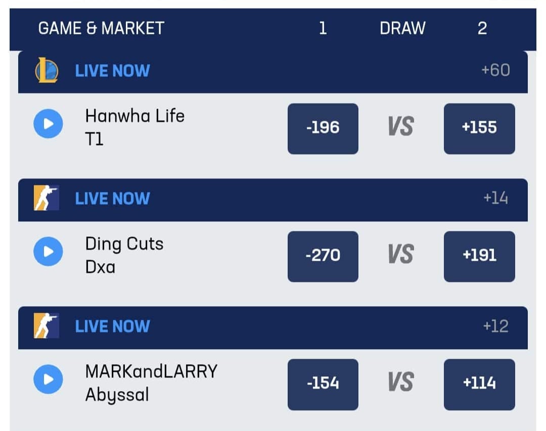 BetUs esports betting site sportsbook interface showing betting odds