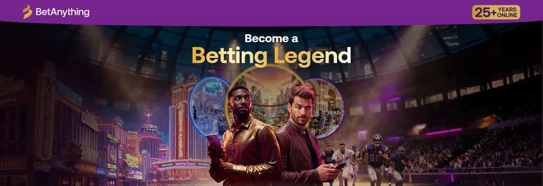 A welcome page from the BetAnything website saying "Become a betting legend." 