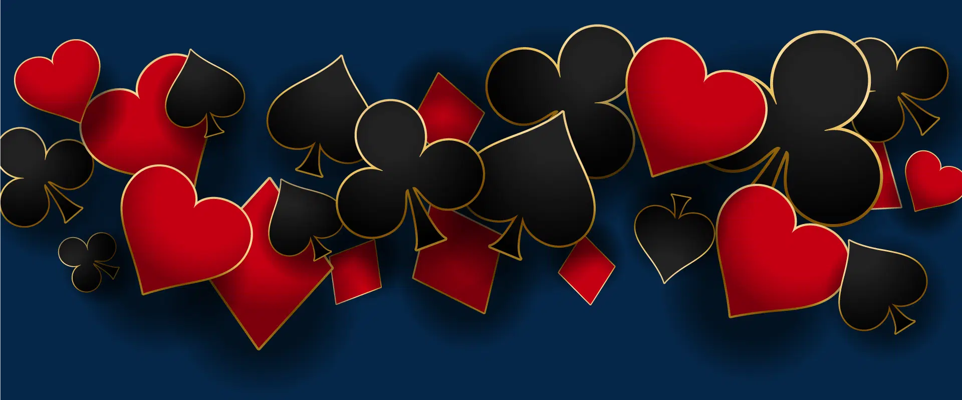 A blue banner depicting the mixed colors of playing cards - spades, hearts, diamonds and clubs