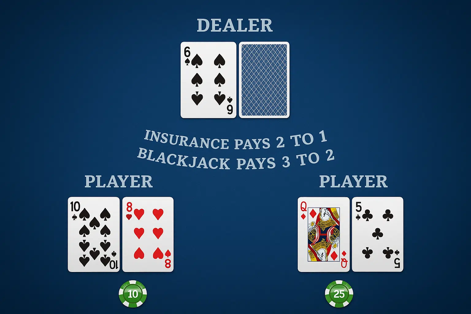 A blue banner showing a blackjack deal.