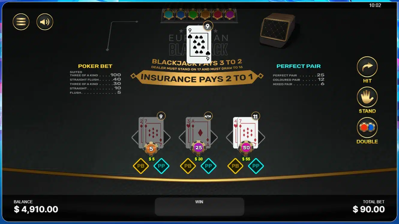 Screenshot of the online casino game Blackjack, showing the cards being dealt.