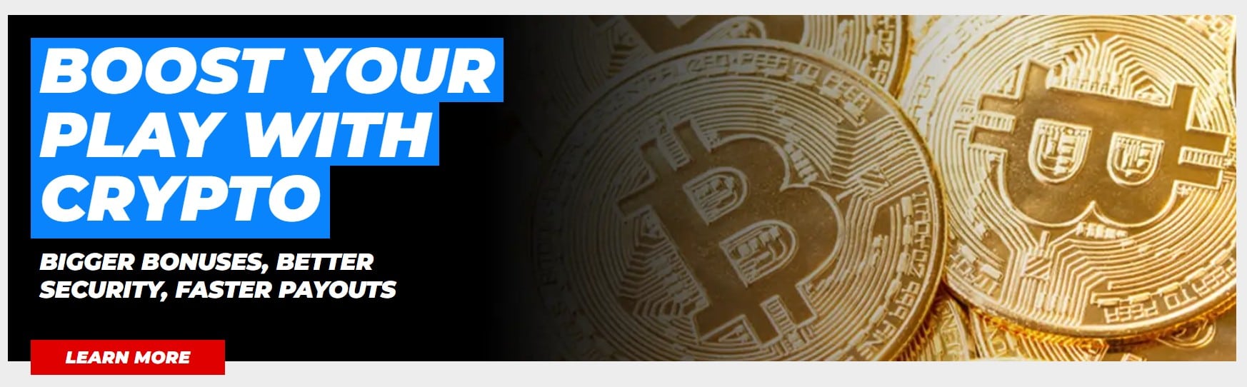 A banner showing the opportunities in Bovada casino for playing with cryptocurrency