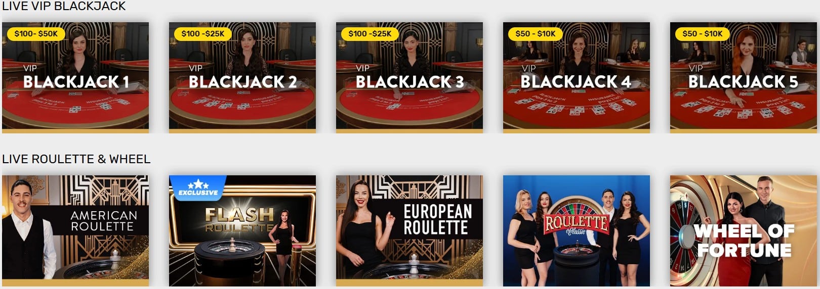 A banner of the Live Bovada catalogue games