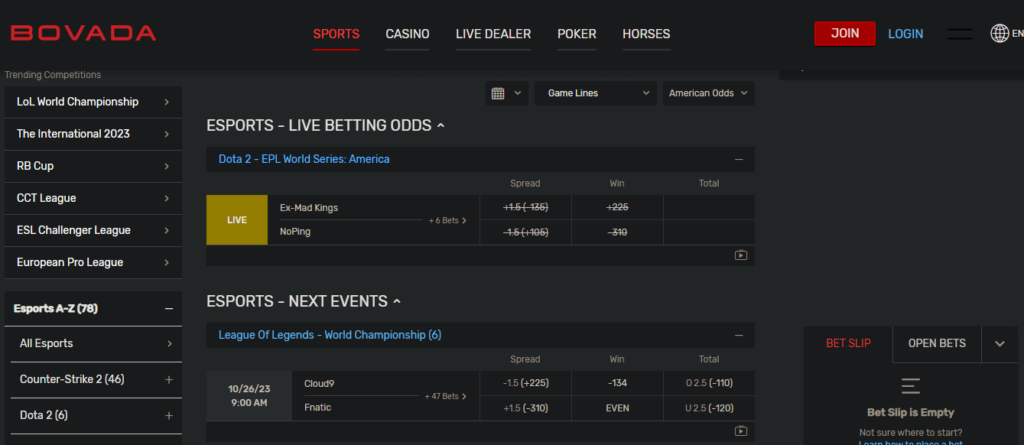 image of offshore esports betting site bovada