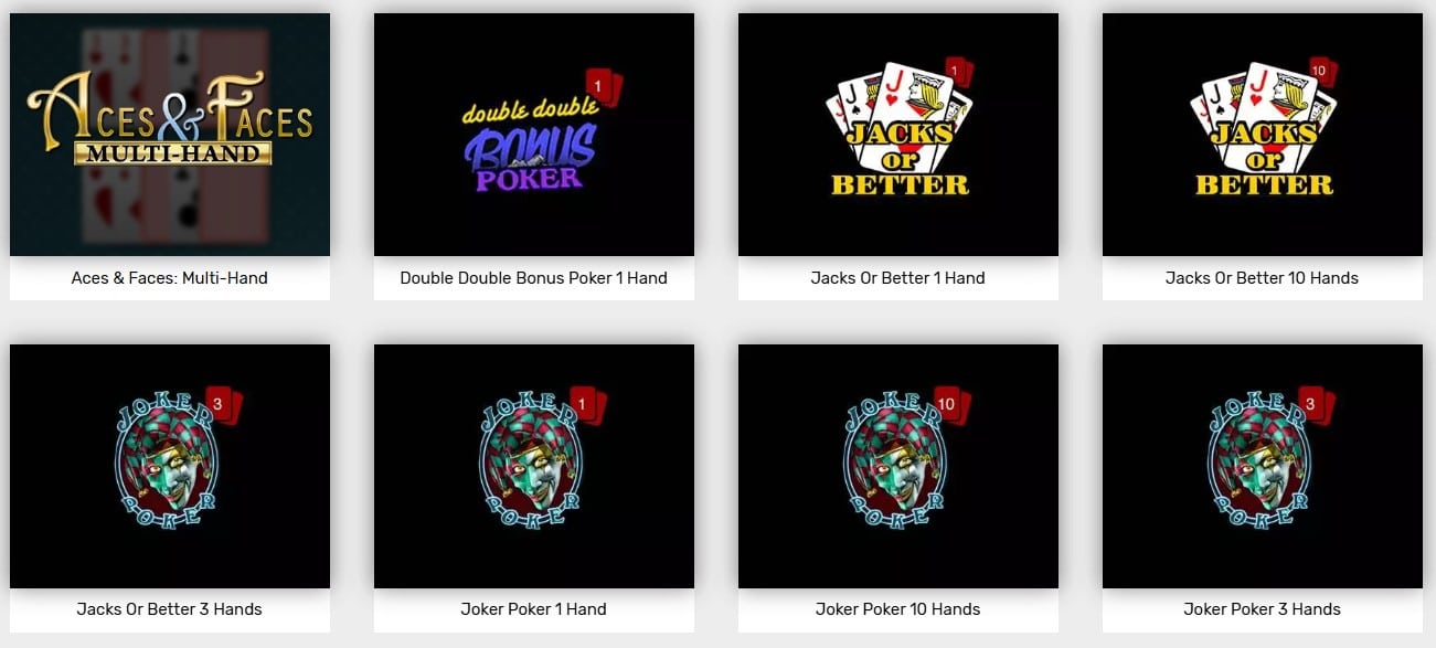 A banner of the video poker games offered in Bovada casino
