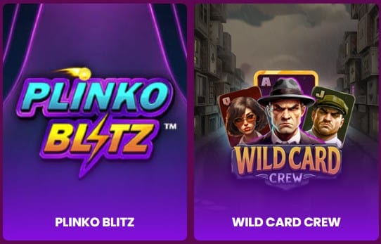 Buffalo Casino promotional banner featuring two crash games, Plinko Blitz and Wild Card, with vibrant graphics and casino-themed design.