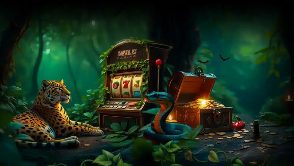 The vision shows a cheetah lying in front of a slot machine. Next to it is a chest of gold and a snake.