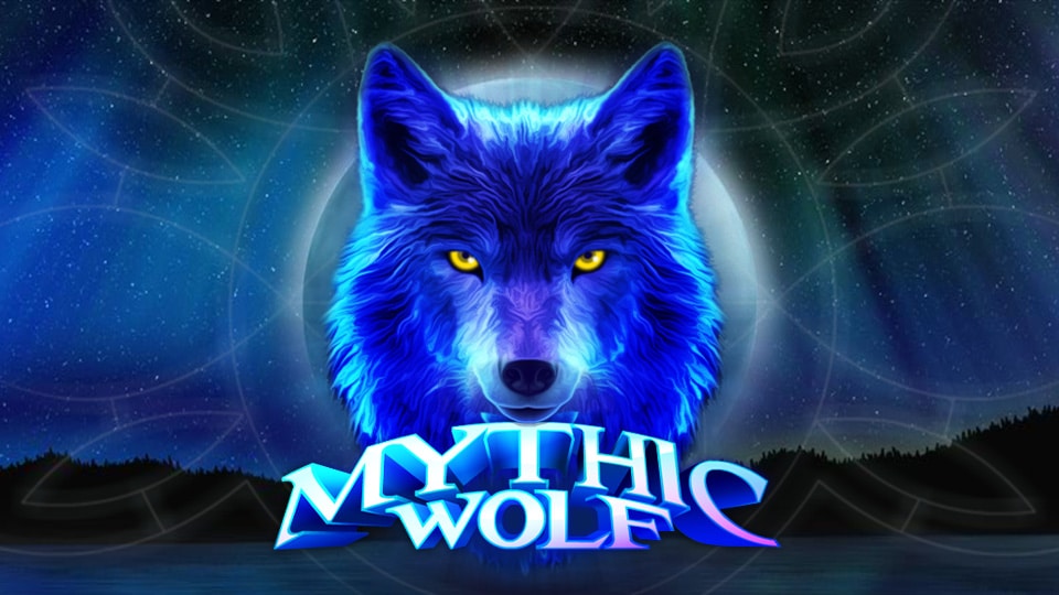 Banner from the game at DuckyLuck casino Mythic Wolf with a graphic image of a blue wolf