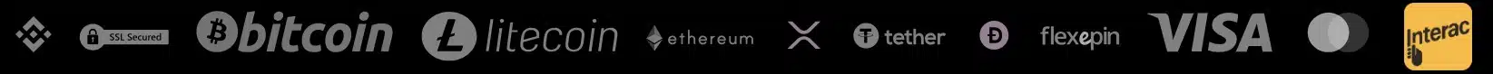 Black banner showing different payment methods in online casinos