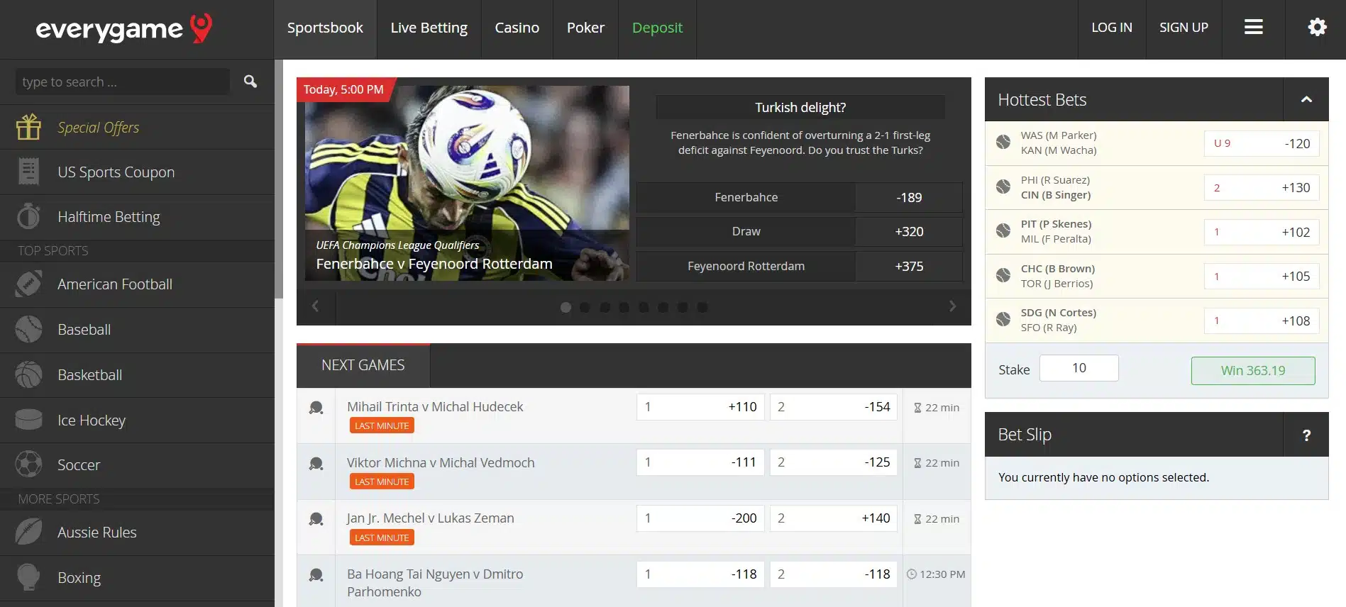 A banner from the Everygame casino website- Sportsbook page