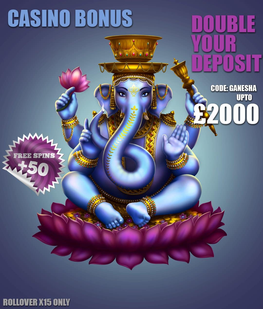 Blue GodOdds Casino banner, advertising a bonus code that can double your deposit