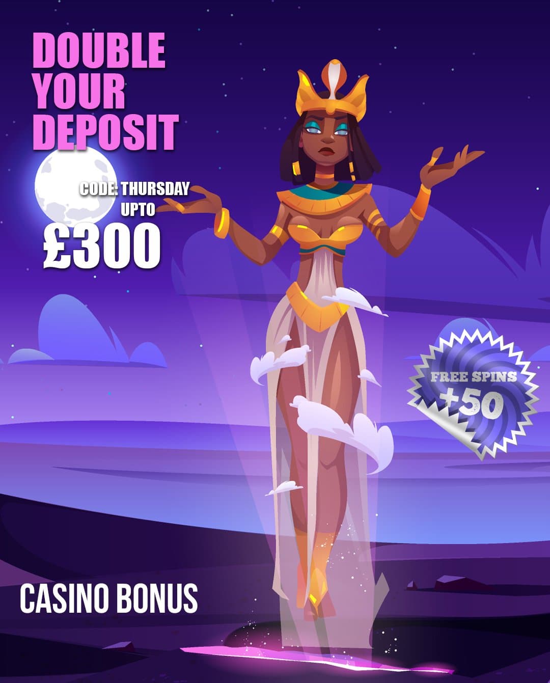 Purple GodOdds Casino banner, advertising a bonus code that can be used every Thursday to double your deposit