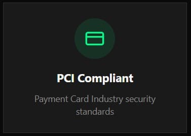 A black banner with an icon for PCI Compliant