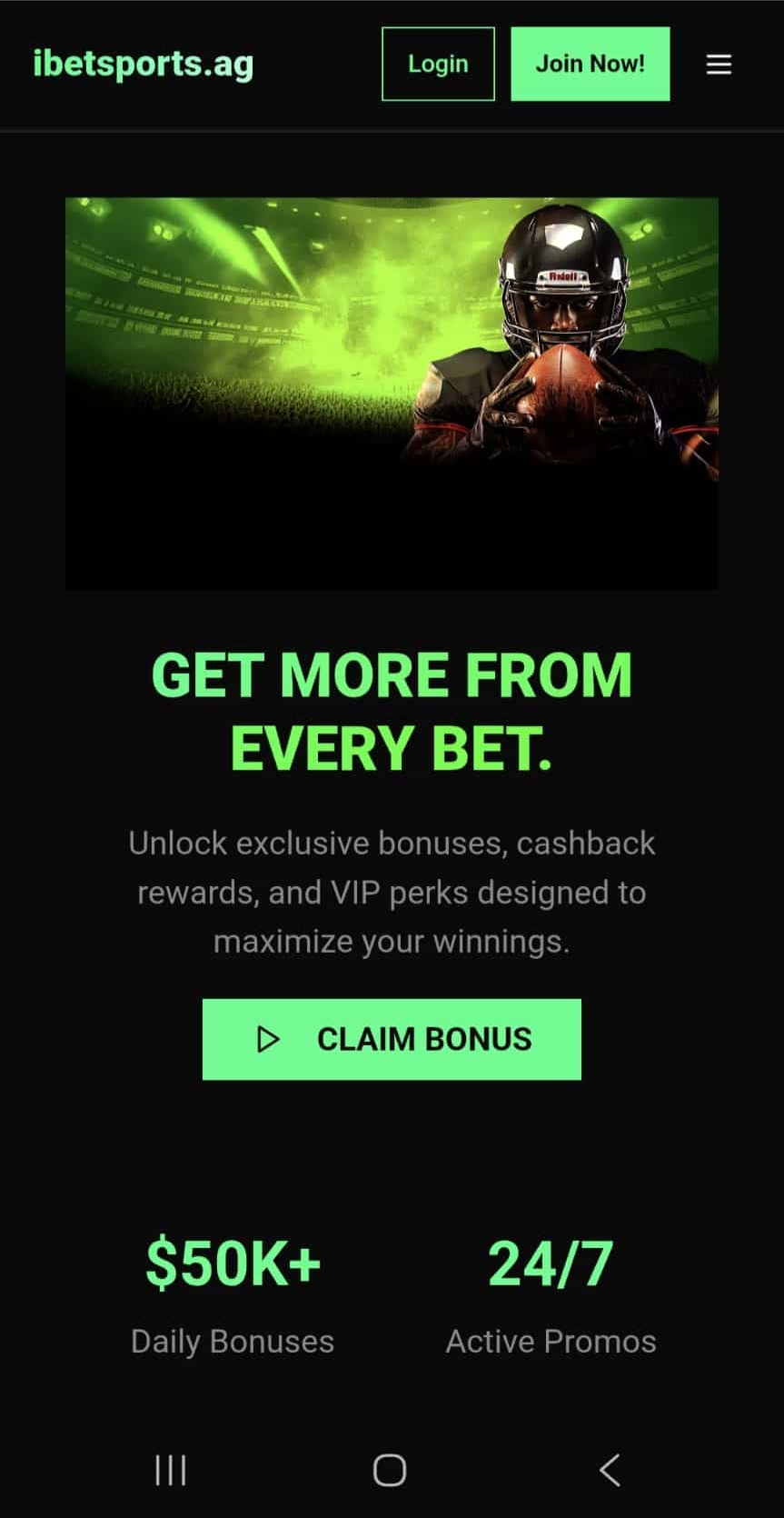 Mobile screenshot of the Ibetsports website showing its user-friendly layout, navigation menu, and responsive design optimized for smartphones.