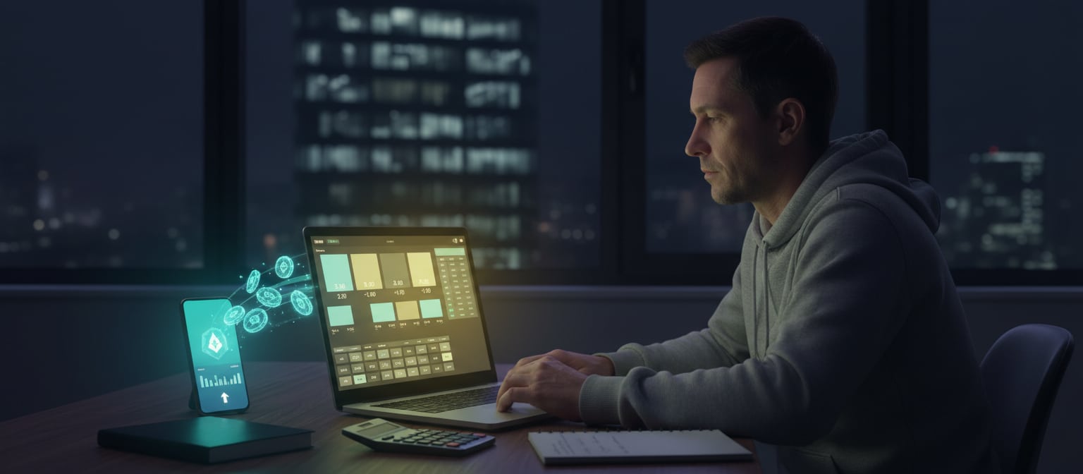 A person using an online sportsbook on a laptop at night.