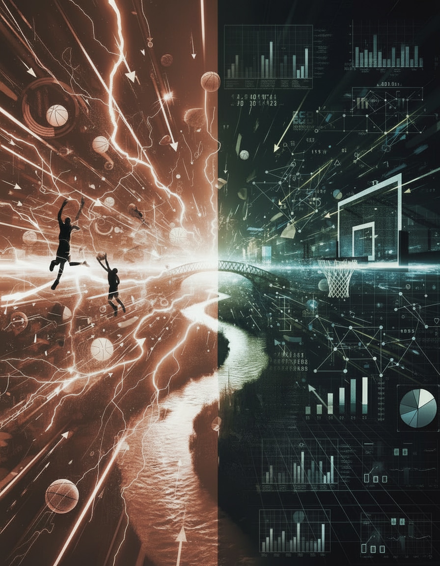 A photo that is a contrast between left and right, divided by a river and joined by a bridge.