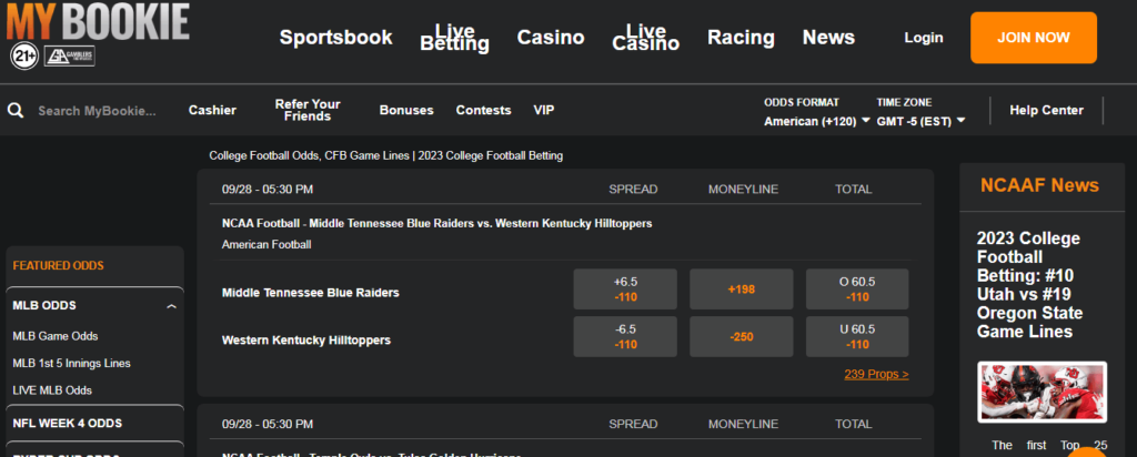 image of offshore NCAAF betting site mybookie