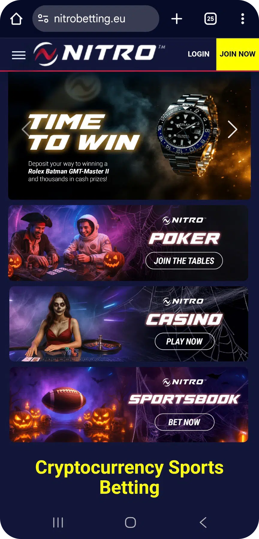 A banner on the home page of the NitroBetting website's mobile version