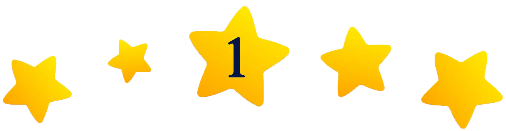 An image with 5 yellow rating stars and the number one, expressing the first place, inside the middle star.