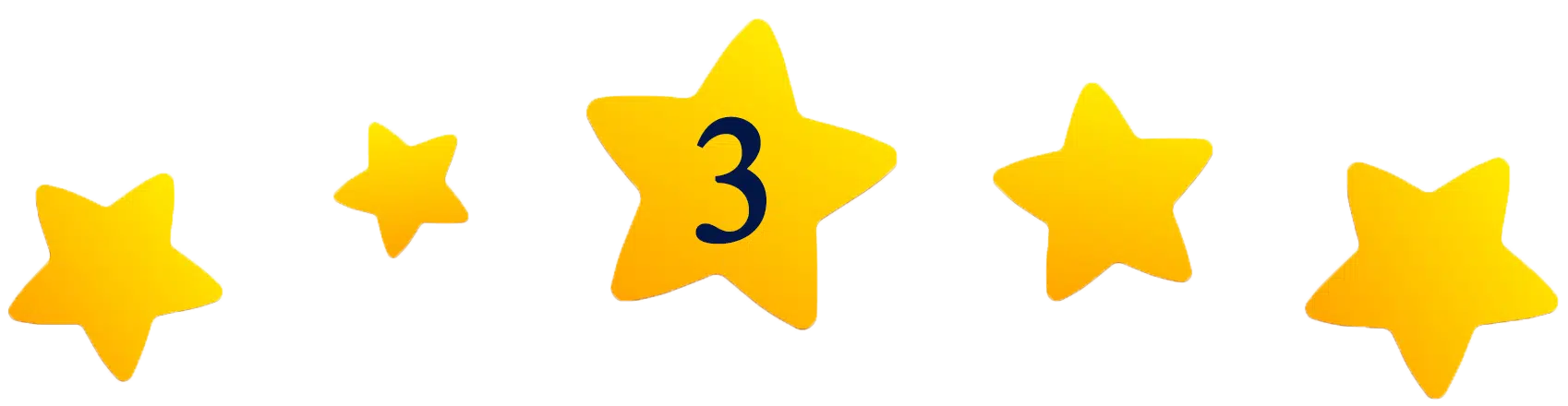 An image with 5 yellow rating stars and the number three, expressing the third place, inside the middle star.