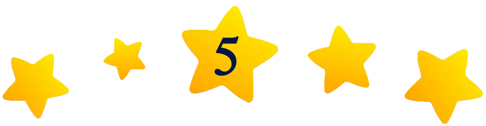 An image with 5 yellow rating stars and the number five, expressing the fifth place, inside the middle star.