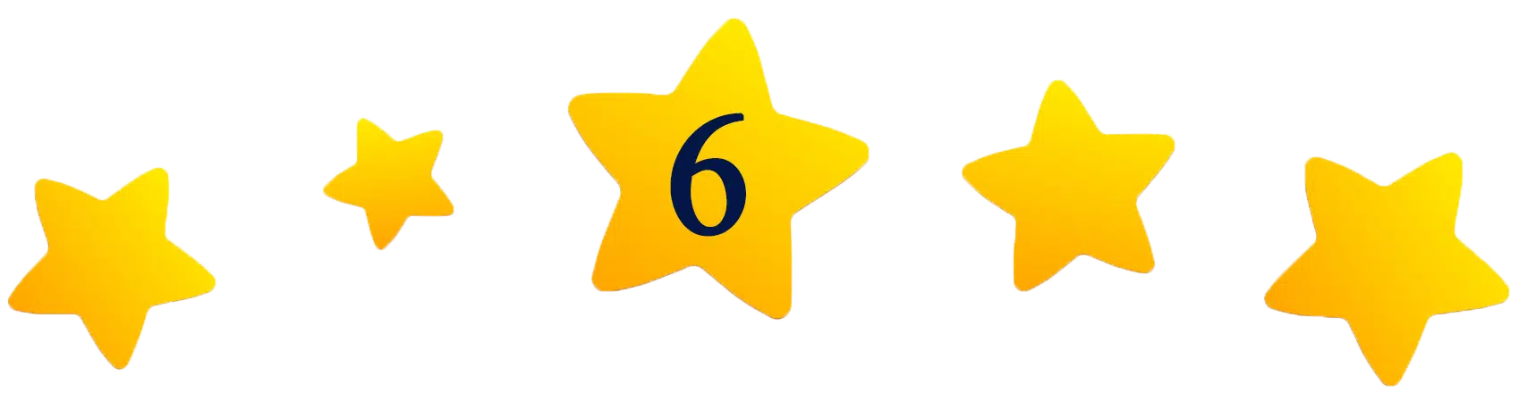 An image with 5 yellow rating stars and the number six, expressing the sixth place, inside the middle star.