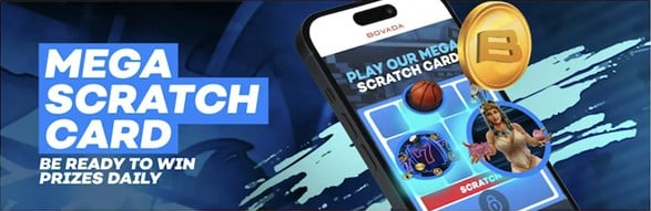 A banner of the mega scratch card on the website of Bovada casino
