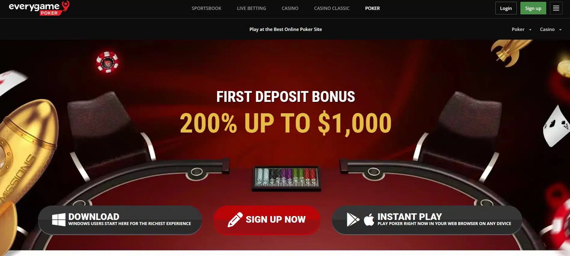 A banner from the Everygame casino website- Poker page