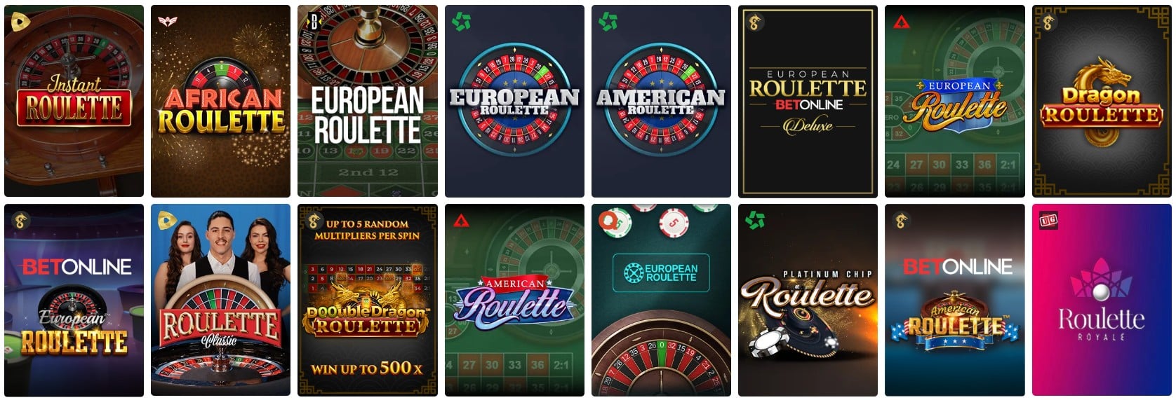 Banner with the types of roulette in an online casino