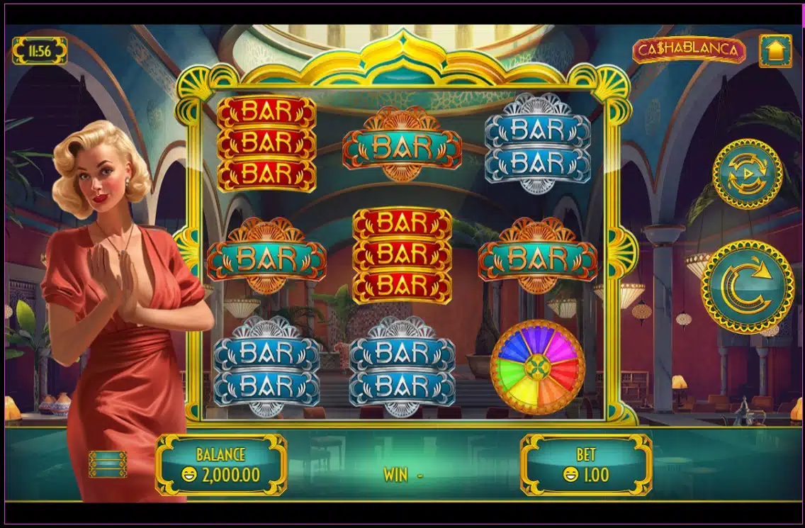A screenshot from a slot game in an online casino. It shows a woman clapping at the player.