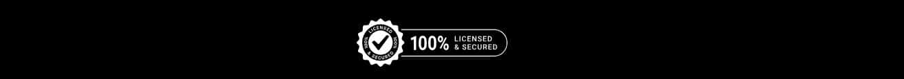 Black banner with a graphic- 100% Licensed and secured