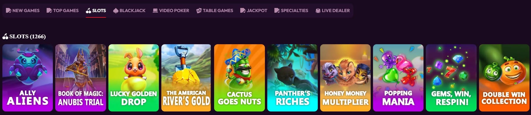 Screenshot of the most popular slots in the Read Dog like Ally Aliens, Lucky Golden Drop, The American River’s Gold, Cactus Goes Nuts, and Panther’s Riches, etc.