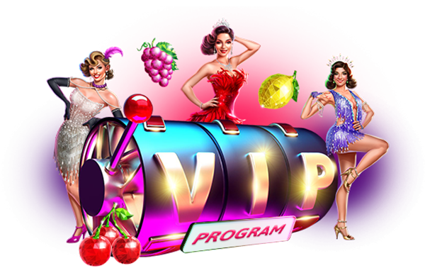 A banner with a slot that has the letters VIP and three women around it