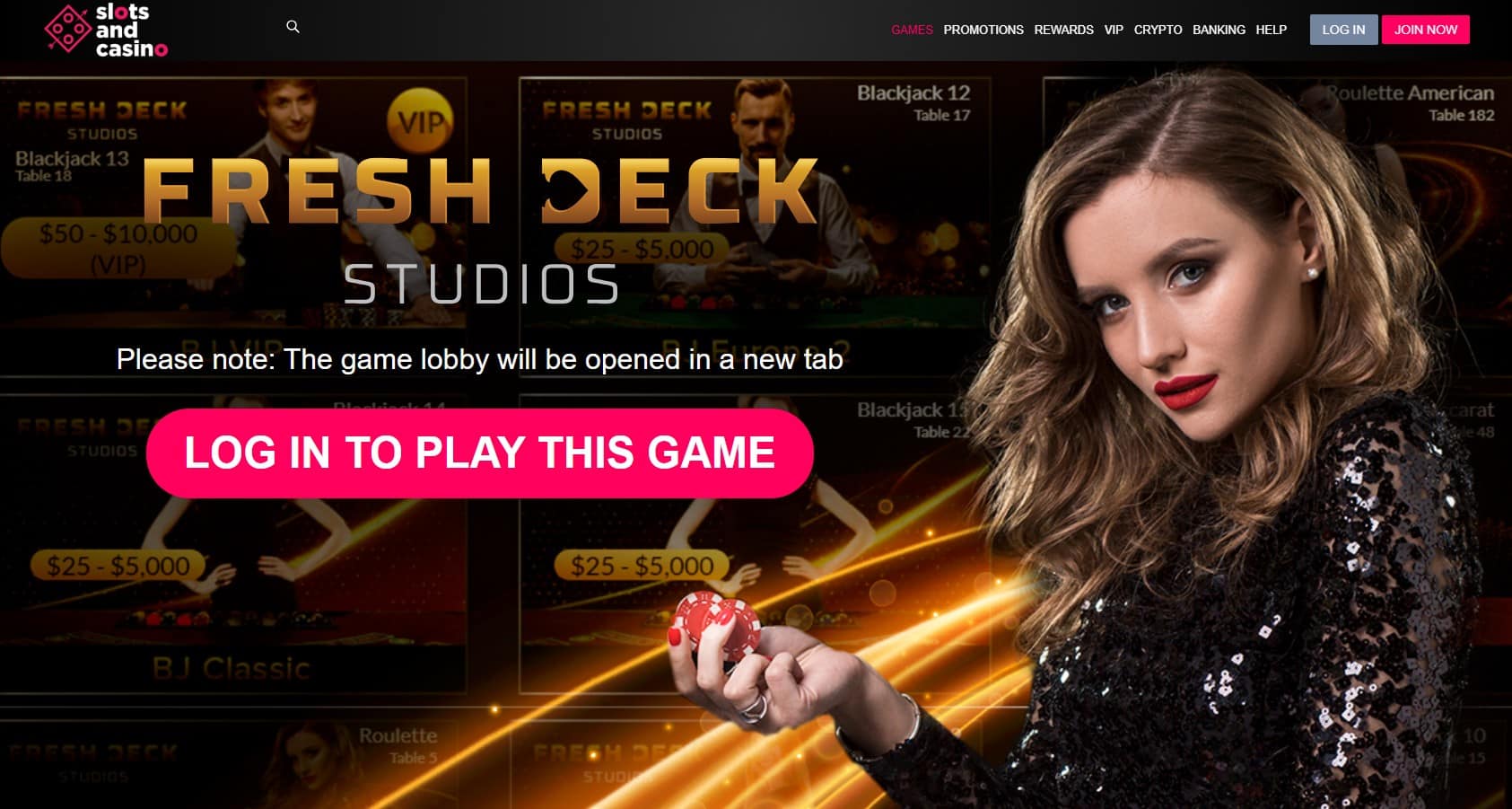 A banner of the live dealers page on the SlotsandVegas online casino website