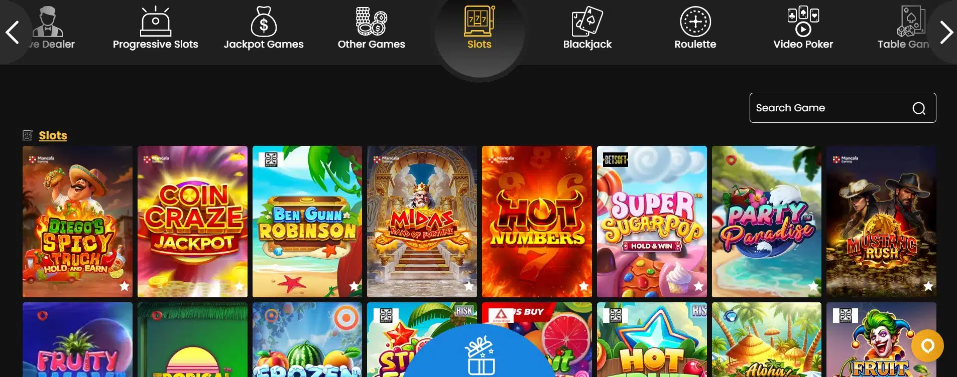 A banner with some of the slot games offered on the Vegas Aces casino website