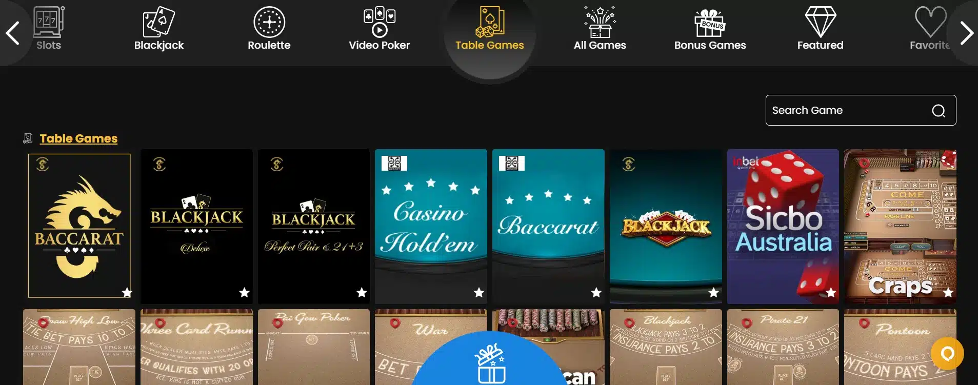 A banner with some of the table games offered on the Vegas Aces casino website