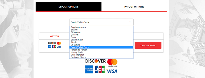 BetOnline Cashier Deposit Options Page