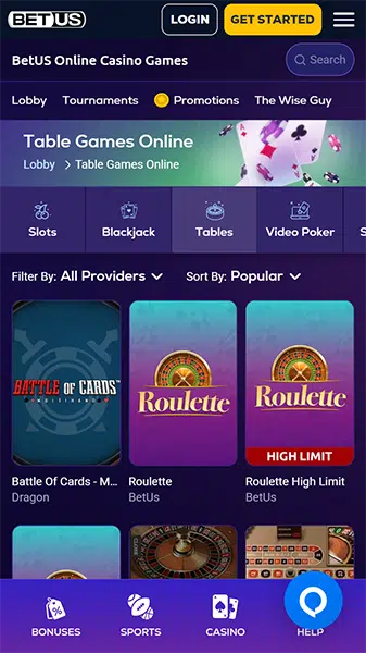 betus casino review table games