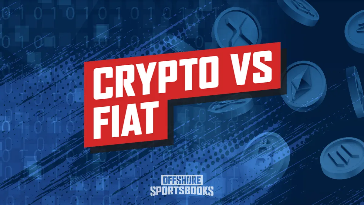 Illustration comparing crypto and fiat betting with digital coins.