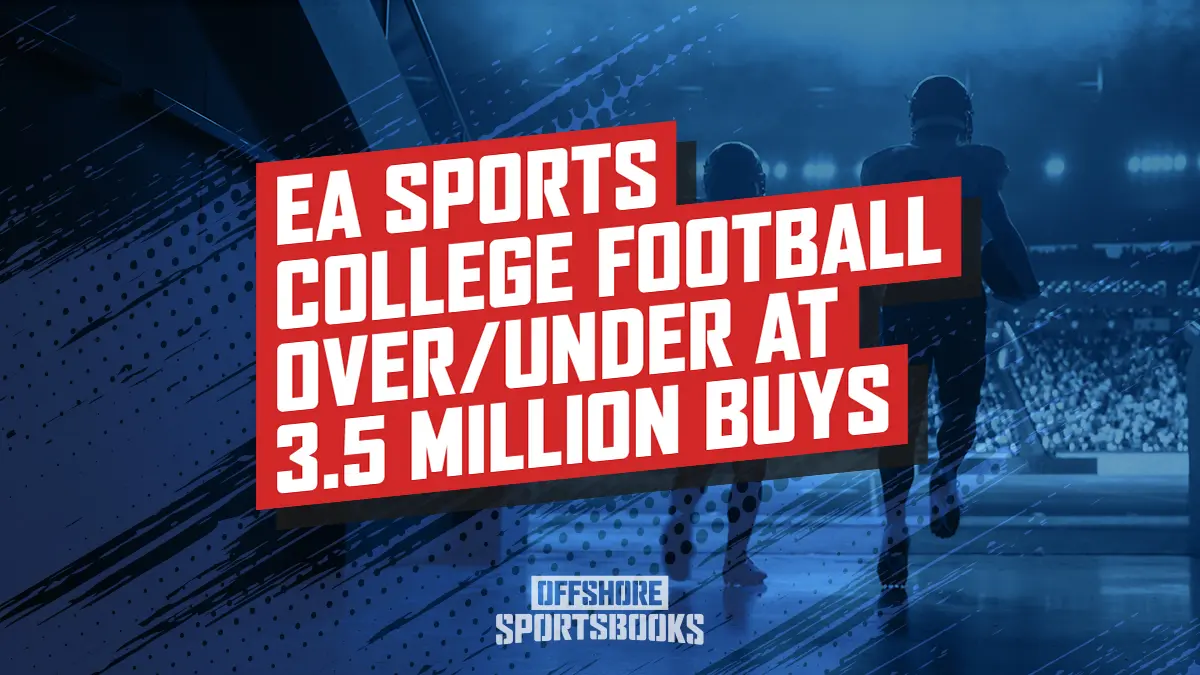 Image of EA Sports College Footbal Over/Under 3.5 Million Buys showing two college football players entering a stadium to start playing football.