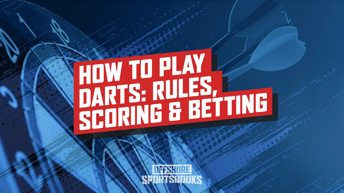 Image of How to Play Darts displaying a dart board with three darts in the top right of the board, showing how to play the game and score points.