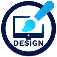 Image of design icon showing a paintbrush on top of a computer screen with the text