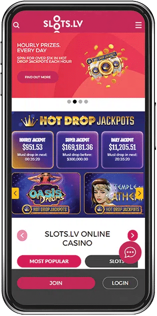 An image of the mobile design of the Slots.lv casino website