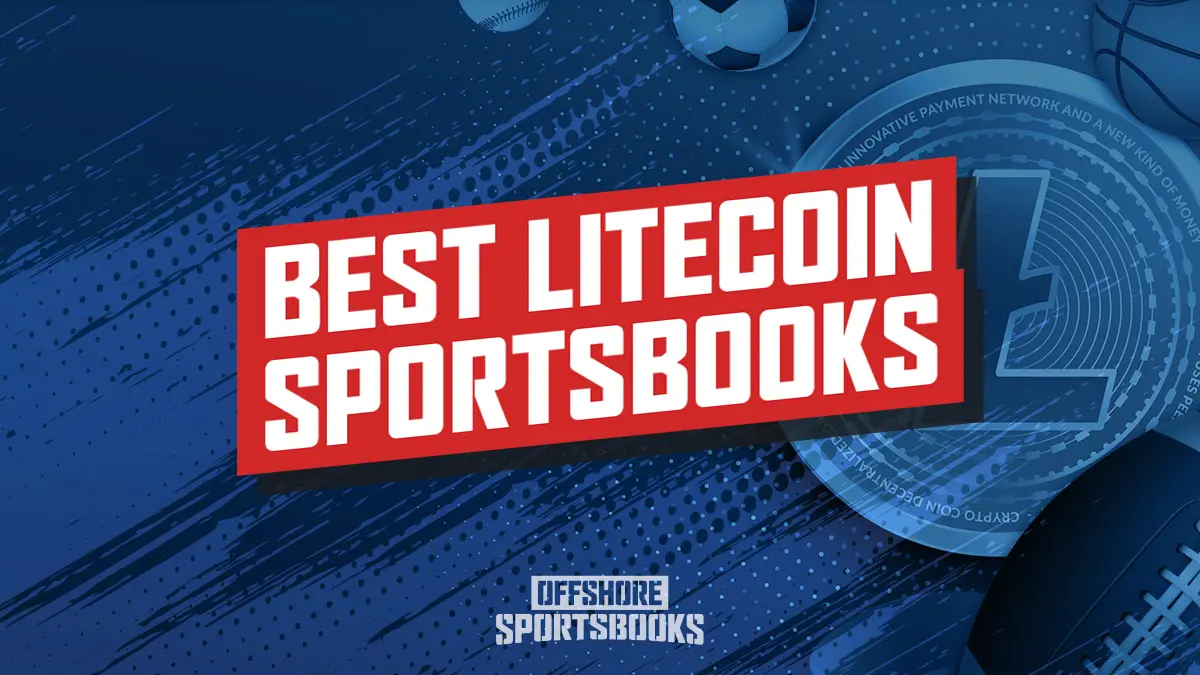Best Litecoin sportsbooks graphic with sports icons and LTC coin, highlighting fast, low-fee crypto betting options.