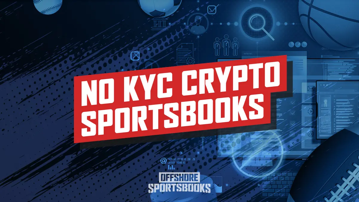 No KYC Crypto Sportsbooks graphic with with privacy icon and digital currencies.