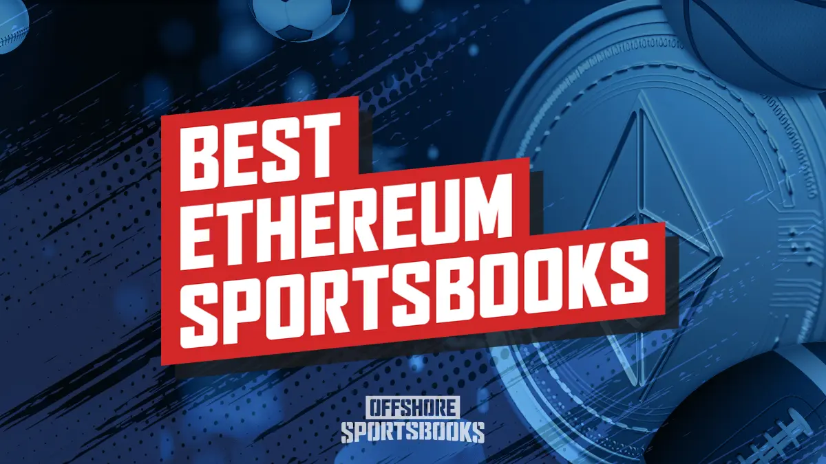 Offshore Ethereum Sportsbooks banner with glowing ETH coin and sports balls on a blurry background.